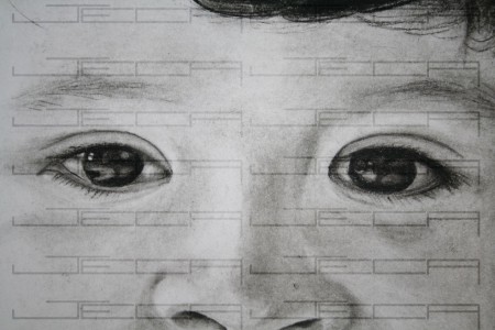 Detalle ojos niño "Hermanos". Tiza Negra