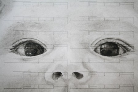 Detalle ojos niña "Hermanos". Tiza Negra